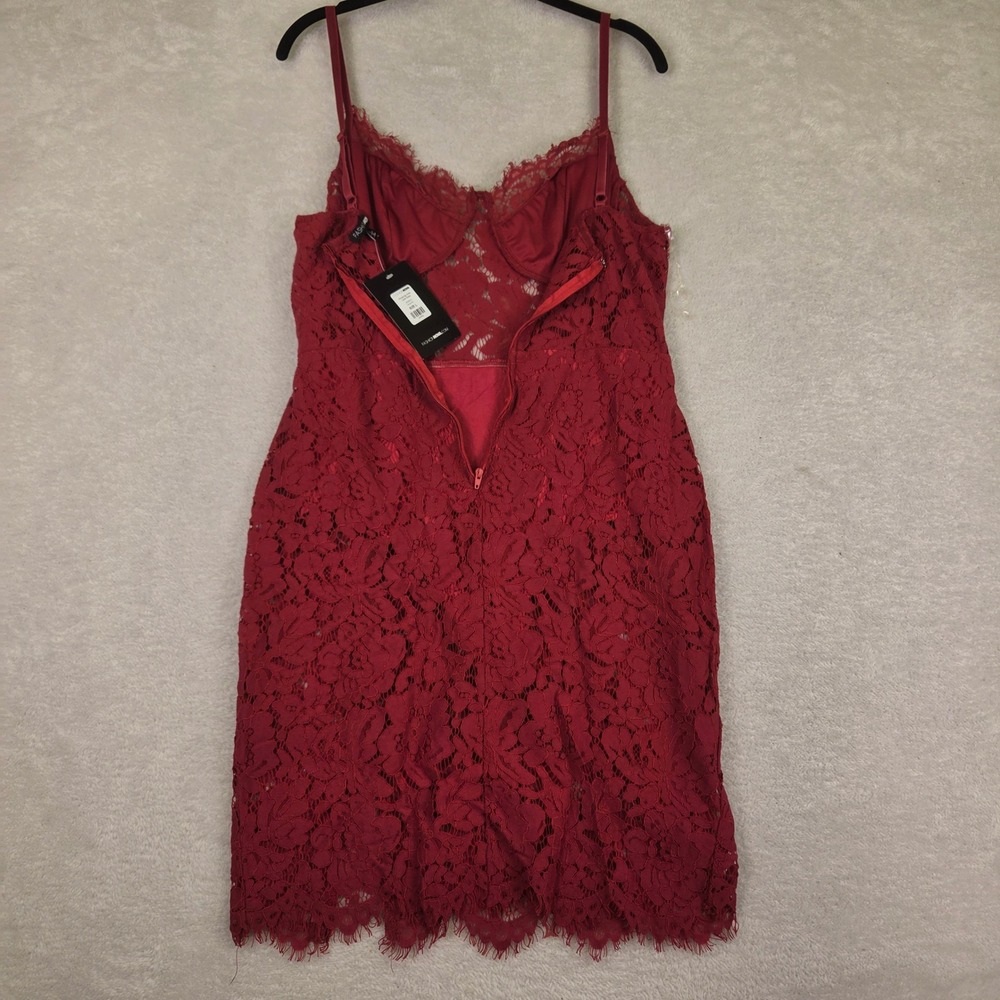 Fashion Nova Dropping Hints Lace Dress Burgundy Red Floral Midi DR5907N Size L - Picture 5 of 7